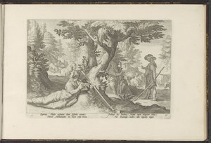 Mercurius en Battus Ovidius' Metamorfosen (serietittel) Herscheppingen van P. Ovidius Naso (serietittel) av Hendrick Goltzius (workshop of)