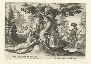 Mercury en Battus Ovids Metamorfosen (serietittel) av Hendrick Goltzius (workshop of)