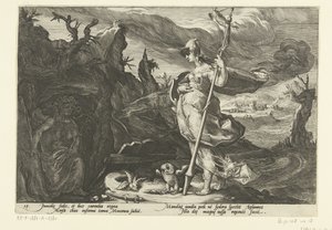 Minerva ber Envy om å tenne sjalusi i Aglauros Ovids metamorfoser (serietittel) av Hendrick Goltzius (workshop of)