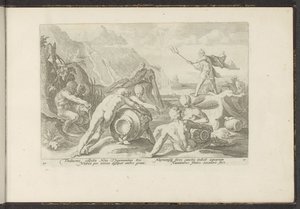 Neptun og elvegudene forårsaker en flom Ovids metamorfoser (serietittel) Gjenskapninger av P. Ovidius Naso (serietittel) av Hendrick Goltzius (workshop of)