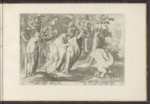 Phaëthons søstre blir til poppel og vennen til en svane Ovids metamorfoser (serietittel) Gjenskapninger av P. Ovidius Naso (serietittel) av Hendrick Goltzius (workshop of)