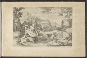 Salmacis og Hermafroditus Ovids Metamorfosen (serietittel) Herscheppingen van P. Ovidius Naso (serietittel) av Hendrick Goltzius (workshop of)