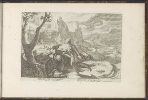 Denne flykter fra en løve Ovids metamorfoser (serietittel) Gjenskapninger av P. Ovidius Naso (serietittel) av Hendrick Goltzius (workshop of)