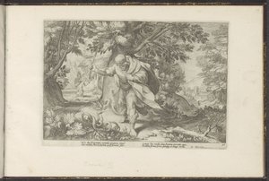 Tiiresias slår to parrende slanger Ovids metamorfoser (serietittel) Gjenskapninger av P. Ovidius Naso (serietittel) av Hendrick Goltzius (workshop of)