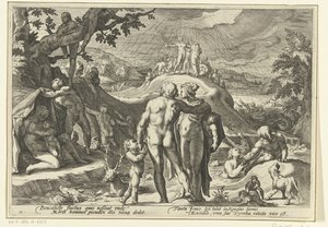 Deluge fra Deucalion Ovids Metamorphoses (serietittel) av Hendrick Goltzius (workshop of)