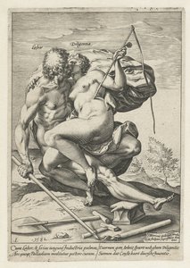 Arbeid og industri (Labour / Diligentia) Belønningen for arbeid, flid, praksis og kunst (serietittel) av Hendrick Goltzius