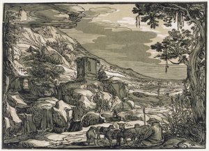 Arkadisk landskap med en gjeter av Hendrick Goltzius