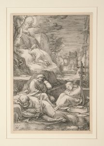Kristus på Oljeberget (Agony in the Garden), fra The Passion, #2 i en serie med 12 graveringer av Hendrick Goltzius