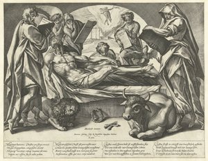 Den døde Kristus og de fire evangelistene av Hendrick Goltzius