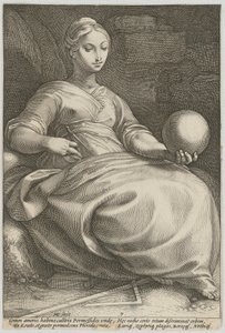 Erato, plate 7 fra serien «Ni muser» av Hendrick Goltzius