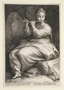 Euterpe, plansje 6 fra serien De ni musene av Hendrick Goltzius