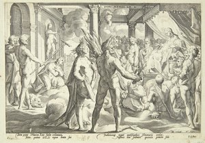 Phaeton ber om solvognen av Hendrick Goltzius