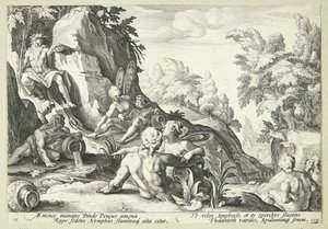 Elveguden Peneus omgitt av andre guddommelige skikkelser av Hendrick Goltzius