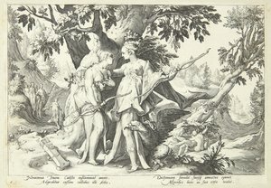 Jupitor forkledd som Diana forfører Kallisto av Hendrick Goltzius
