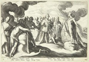 Jupiter og gudene ber Helios om å gjenoppta kontrollen over solvognen av Hendrick Goltzius