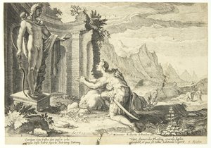 Kadmos spør oraklet i Delphi hvor han kan finne søsteren Europa av Hendrick Goltzius