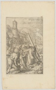 Korsbæringen, blad 9 i serien «Die Passion» av Hendrick Goltzius