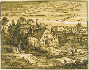 Landskap med gårdshus, fra Four Small Landscapes av Hendrick Goltzius