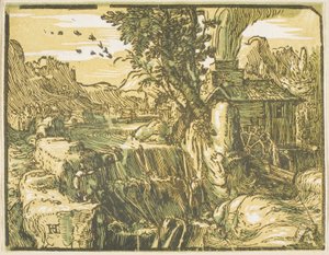 Landskap med en foss, fra Fire små landskap av Hendrick Goltzius