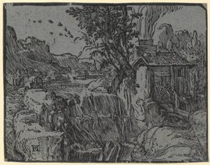 Landskap med foss og mølle, blad 1 i serien «Fire små landskaper»