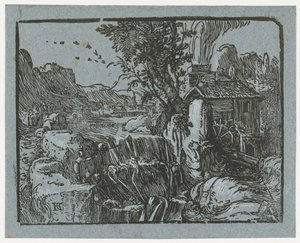 Landskap med foss Fire små landskap (serietittel) av Hendrick Goltzius