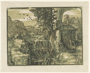 Landskap med foss Fire små landskap (serietittel) av Hendrick Goltzius
