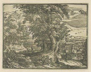 Landskap med sittende par Fire små landskap (serietittel) av Hendrick Goltzius