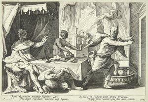 Lykaon forvandles til en ulv av Hendrick Goltzius
