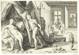 Mercury kommer inn på Herses rom etter å ha gjort Agraulos til stein av Hendrick Goltzius
