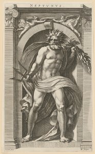 Neptun, side 2 i serien «Åtte antikke guddommer» av Hendrick Goltzius