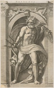 Neptun, side 2 i serien «Åtte antikke guddommer» av Hendrick Goltzius