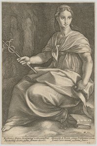 Polyhymnia, blad 8 i serien «Ni muser» av Hendrick Goltzius