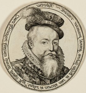 Robert Dudley, jarl av Leicester (1532-1588), engelsk adelsmann, generalguvernør i De forente provinser i 1585-87 av Hendrick Goltzius
