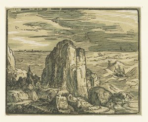 Stein på en kyst Fire små landskap (serietittel) av Hendrick Goltzius