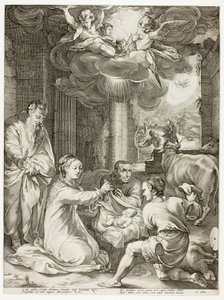 The Adoration of the Shepherds, plate tre fra The Birth and Early Life of Christ av Hendrick Goltzius