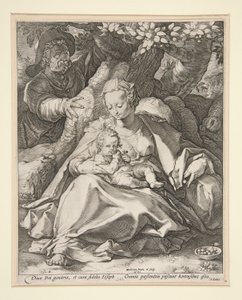 Den hellige familie under kirsebærtreet/ Hvil på flyturen til Egypt under et kirsebærtre av Hendrick Goltzius