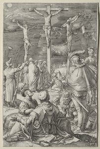 The Passion: Kristus av korset mellom de to tyvene av Hendrick Goltzius