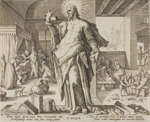 Legen betraktet som Gud, plate en fra Allegories of the Medical Profession. av Hendrick Goltzius