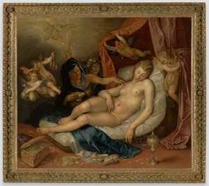 Den sovende Danaë blir gjort klar for Jupiter av Hendrick Goltzius