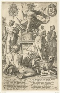 Titteltrykk for trykkserie De romerske heltene Roma (tittel på objekt) The Roman Heroes (serietittel) av Hendrick Goltzius