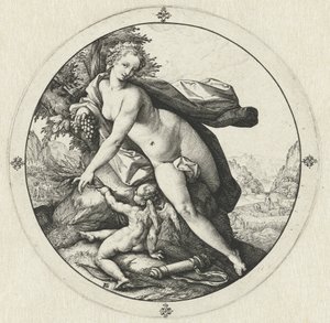Venus og Amor Venus fryser uten Ceres og Bacchus (tittel på objekt) av Hendrick Goltzius