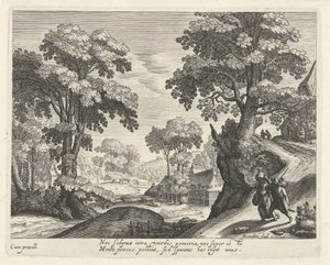 Landskap med et bondepar på landevei av Hendrick Hondius (I)