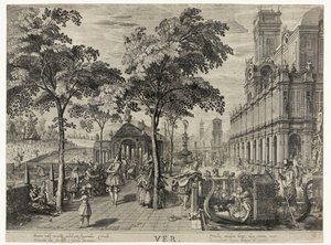hoppe Spring, et selskap på et slott Ver (tittel på objekt) The Four Seasons (serietittel) av Hendrick Hondius (I)