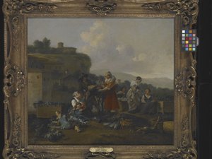 Et grønnsaksmarked i Italia med figurer (olje på lerret)