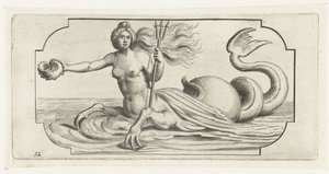 Kvinnefigur med trefork av Neptun Nouveau Livre des Dieux et Deeßes De la Marine Bouckje of Sea Gods and Goddesses (serietittel)