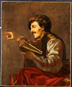 En sittende lutanist som peker av Hendrick ter Brugghen