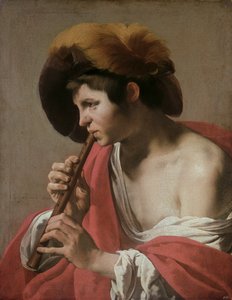 Knave spiller en blokkfløyte, 1621 av Hendrick ter Brugghen