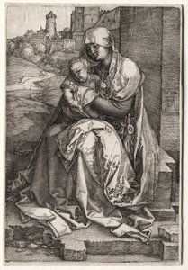 Jomfruen og barnet sittende ved veggen av Hendrick ter Brugghen