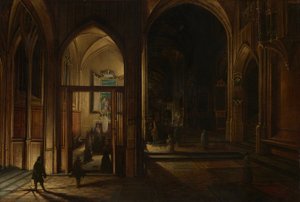 Interiør i en gotisk kirke om natten av Hendrick van Steenwijk the Younger