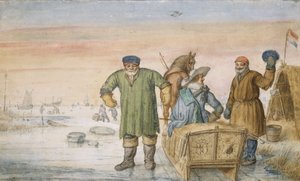 To gamle menn ved siden av en slede som bærer våpenskjoldene til Amsterdam og Utrecht, 1620-33